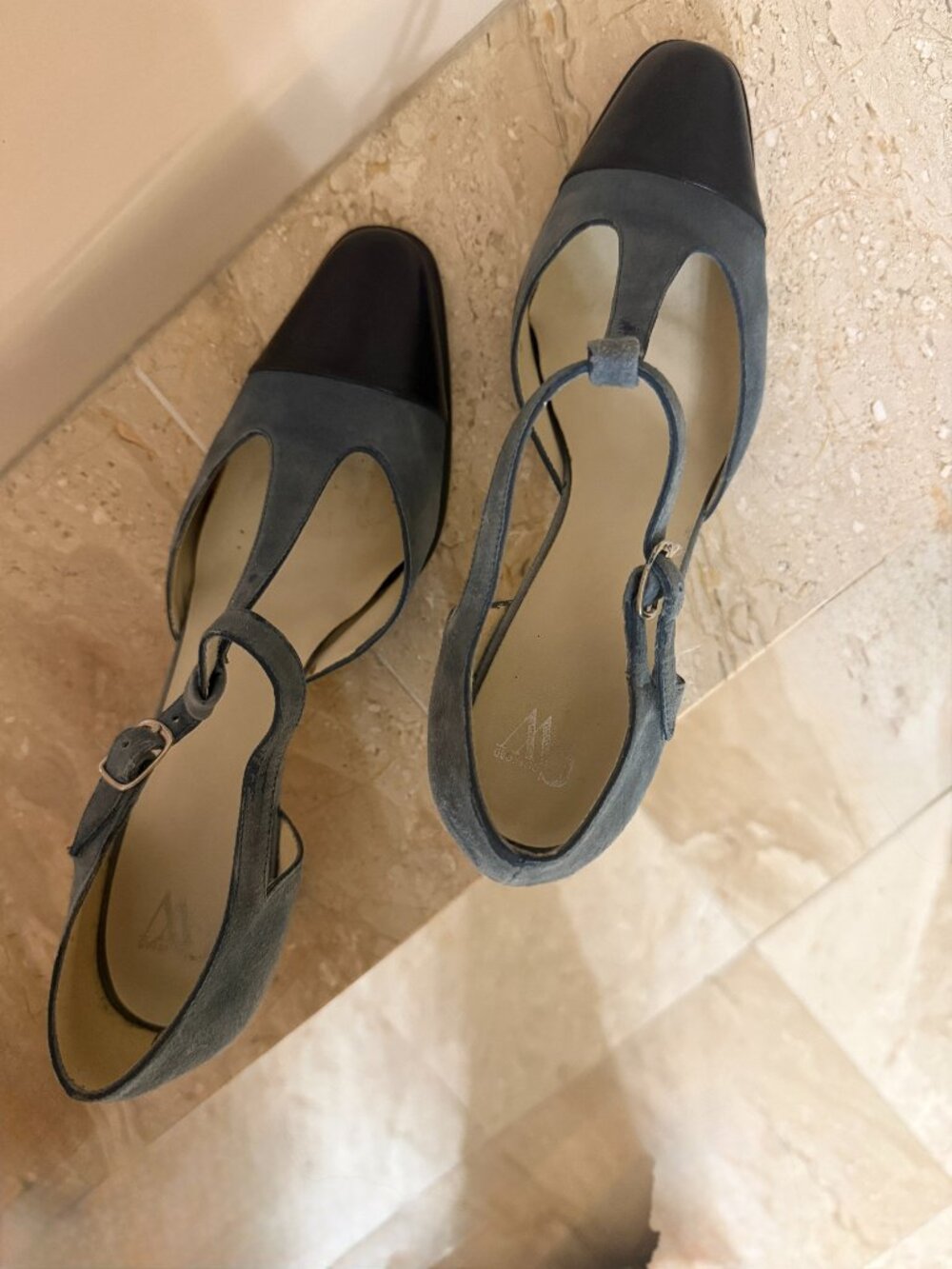 Clifford & Wills Two‑Tone Suede T‑Strap Pumps – Blue– Vintage